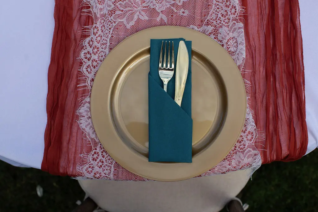 Gold, rust and lace wedding place setting